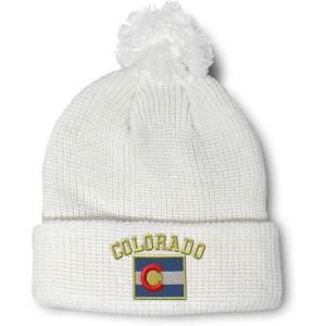 imageCustom Pom Pom Beanies for Women Colorado State Flag Letters Embroidery Skull Cap Acrylic 1 SizeWhite Design Only
