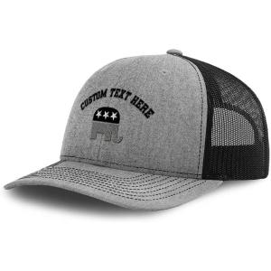 imageCustom Richardson Trucker Hat Republican Elephant B Embroidery Baseball CapHeather Grey Black Personalized Text Here