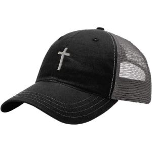 imageCustom Trucker Hat Richardson Cross Silver Embroidery Church Name Cotton SnapsBlackCharcoal