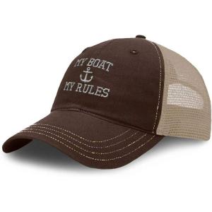 imageRichardson Trucker Mesh Hat My Boat Rules Anchor Captain A Embroidery SnapbackBrown Khaki
