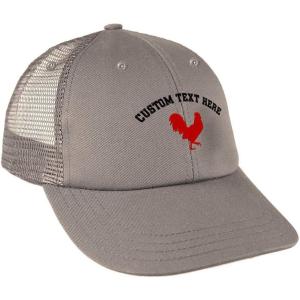 imageCustom Trucker Hat Baseball Cap Red Rooster in A Poultry Embroidery CottonGrey Personalized Text Here