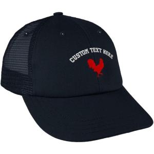imageCustom Trucker Hat Baseball Cap Red Rooster in A Poultry Embroidery CottonNavy Personalized Text Here