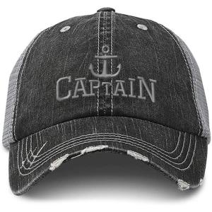 imageDistressed Trucker Hat Captain Boat B Embroidery for Men ampamp Women Black Gray