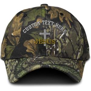 imageCustom Camo Baseball Cap Christian Cross Jesus Embroidery Cotton Strap ClosureForest Tree Green Personalized Text Here