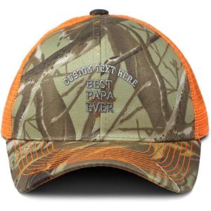 imageCustom Camo Mesh Trucker Hat Best PAPA Ever Embroidery Neon Hunting Baseball CapOrange Camo Personalized Text Here