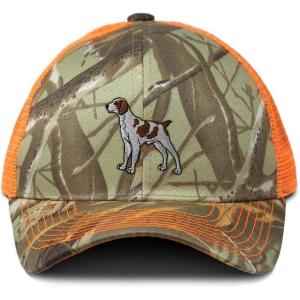 imageCustom Camo Mesh Trucker Hat Brittany Spaniel Pet Dog Embroidery CottonOrange Camo Design Only