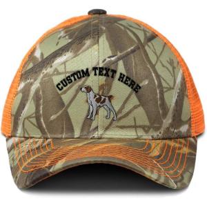 imageCustom Camo Mesh Trucker Hat Brittany Spaniel Pet Dog Embroidery CottonOrange Camo Personalized Text Here