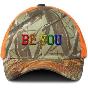 imageCustom Camo Mesh Trucker Hat Gay LGBTQ Be You Embroidery Cotton Strap ClosureOrange Camo Design Only