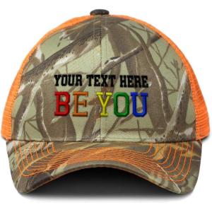 imageCustom Camo Mesh Trucker Hat Gay LGBTQ Be You Embroidery Cotton Strap ClosureOrange Camo Personalized Text Here