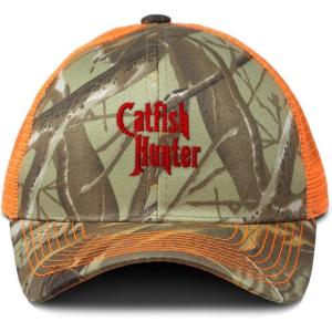 imageCustom Camo Mesh Trucker Hat Catfish Hunter Embroidery Neon Hunting Baseball CapOrange Camo Design Only