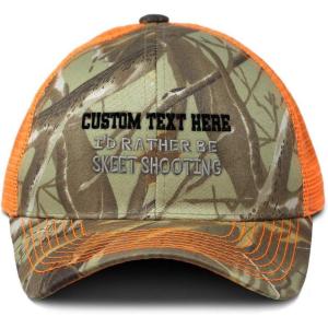 imageCustom Camo Mesh Trucker Hat Id Rather Be Skeet Shooting Embroidery CottonOrange Camo Personalized Text Here