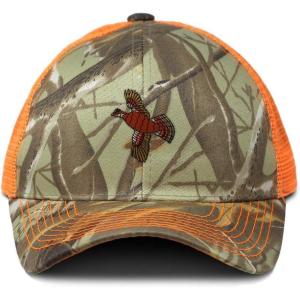 imageSpeedy Pros Camo Mesh Trucker Hat Grouse Embroidery Cotton Neon Hunting Baseball Cap Strap Closure One Size Orange Camo Design Only