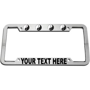 imageSpeedy Pros Custom Text Personlized Ying Yang Tiajitu Symbol Zinc Metal License Plate Frame Car Auto Tag Holder  Chrome 4 Holes