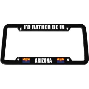 imageSpeedy Pros Id Rather Be in Arizona Zinc Metal License Plate Frame Car Auto Tag Holder  Black 4 Holes