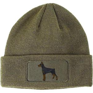 imageCustom Patch Beanie Doberman Dog B Embroidery Skull Cap Hats for Men ampamp WomenOlive Green