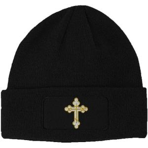 imageCustom Patch Beanie Gold Outline Orthodox Cross Embroidery AcrylicBlack