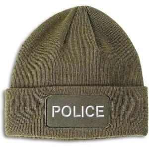 imagePatch Beanie for Men ampamp Women Police Block Style Job Winter Hats Skull Cap HatsOlive Green