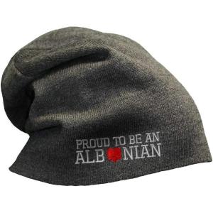 imageSlouchy Beanie for Men Proud to Be an Albanian Embroidery Flags Women Skull CapDark Grey