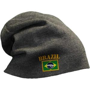 imageSpeedy Pros Slouchy Beanie for Men Brazil Flag Embroidery Winter Hats Cotton Women Skull CapDark Grey