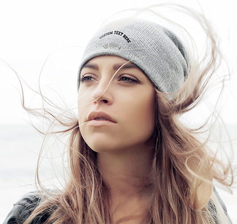 imageSpeedy Pros Slouchy Beanie for Men Fish Skeleton Embroidery Acrylic Women Skull Cap 1 SizeDark Grey