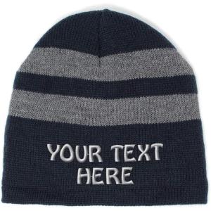 imageStriped Beanie for Men ampamp Women Custom Personalized Text Fleece Skull Cap HatsNavy
