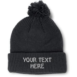 imageWinter Hat Pom Pom Beanie for Men ampamp Women Custom Personalized Text Name Embroidery Acrylic Skull Cap Hat Black 1 Size