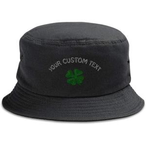 imageCustom Bucket Outdoor Apparel Hat 4 Leaf Clover Irish Ireland St Patricks Hats for Men ampamp Women CottonBlack Personalized Text Here