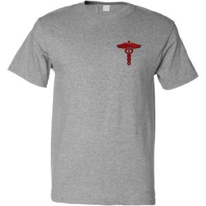 imageFunny Graphic T Shirts for Men Red Medical Caduceus Symbol Cotton TopOxford Gray