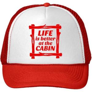 imageTrucker Hat Life is Better at The Cabin Polyester Baseball Mesh Cap Snaps RedRed One Size