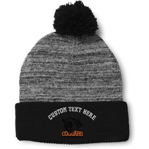 imageCustom Pom Pom Beanies for Women Animal Cougars Mascot Embroidery Skull Cap Winter Hats for Men 1 SizeHeather Gray Black Personalized Text Here