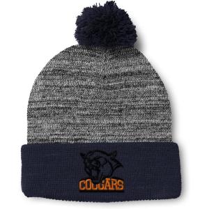 imageCustom Pom Pom Beanies for Women Animal Cougars Mascot Embroidery Skull Cap Winter Hats for Men 1 SizeHeather Gray Navy Design Only