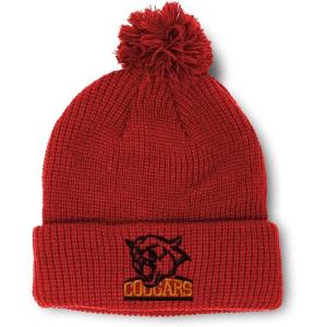 imageCustom Pom Pom Beanies for Women Animal Cougars Mascot Embroidery Skull Cap Winter Hats for Men 1 SizeRed Design Only