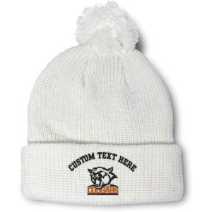 imageCustom Pom Pom Beanies for Women Animal Cougars Mascot Embroidery Skull Cap Winter Hats for Men 1 SizeWhite Personalized Text Here