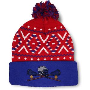 imageCustom Pom Pom Beanies for Women Lacrosse Sports F Embroidery Skull Cap Winter Hats for Men Acrylic 1 SizeAmerican X Design Only
