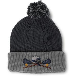 imageCustom Pom Pom Beanies for Women Lacrosse Sports F Embroidery Skull Cap Winter Hats for Men Acrylic 1 SizeBlack Grey Design Only