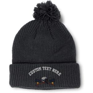 imageCustom Pom Pom Beanies for Women Lacrosse Sports F Embroidery Skull Cap Winter Hats for Men Acrylic 1 SizeBlack Personalized Text Here