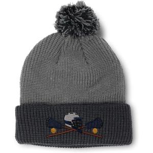 imageCustom Pom Pom Beanies for Women Lacrosse Sports F Embroidery Skull Cap Winter Hats for Men Acrylic 1 SizeGrey Black Design Only