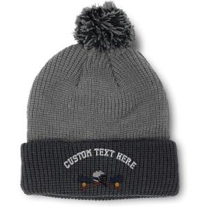 imageCustom Pom Pom Beanies for Women Lacrosse Sports F Embroidery Skull Cap Winter Hats for Men Acrylic 1 SizeGrey Black Personalized Text Here