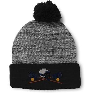 imageCustom Pom Pom Beanies for Women Lacrosse Sports F Embroidery Skull Cap Winter Hats for Men Acrylic 1 SizeHeather Gray Black Design Only