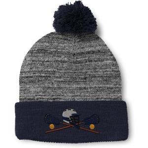 imageCustom Pom Pom Beanies for Women Lacrosse Sports F Embroidery Skull Cap Winter Hats for Men Acrylic 1 SizeHeather Gray Navy Design Only