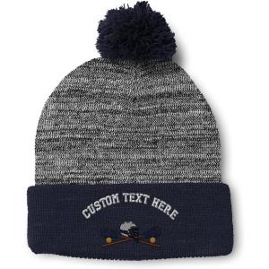 imageCustom Pom Pom Beanies for Women Lacrosse Sports F Embroidery Skull Cap Winter Hats for Men Acrylic 1 SizeHeather Gray Navy Personalized Text Here