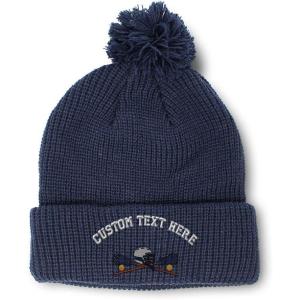 imageCustom Pom Pom Beanies for Women Lacrosse Sports F Embroidery Skull Cap Winter Hats for Men Acrylic 1 SizeNavy Personalized Text Here