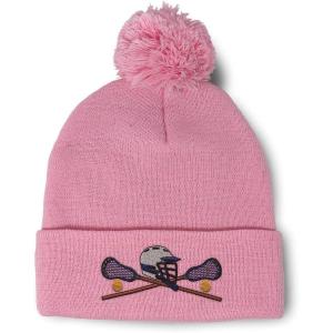 imageCustom Pom Pom Beanies for Women Lacrosse Sports F Embroidery Skull Cap Winter Hats for Men Acrylic 1 SizeSoft Pink Design Only