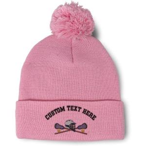 imageCustom Pom Pom Beanies for Women Lacrosse Sports F Embroidery Skull Cap Winter Hats for Men Acrylic 1 SizeSoft Pink Personalized Text Here