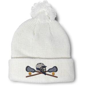 imageCustom Pom Pom Beanies for Women Lacrosse Sports F Embroidery Skull Cap Winter Hats for Men Acrylic 1 SizeWhite Design Only