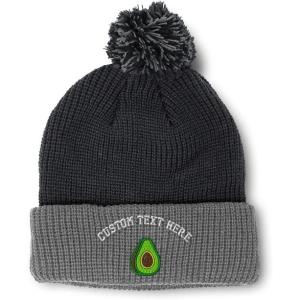 imageSpeedy Pros Pom Pom Beanies for Women Avocado Fruit Style A Embroidery Skull Cap Winter Hats for Men Acrylic 1 SizeBlack Grey Personalized Text Here