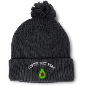 imageSpeedy Pros Pom Pom Beanies for Women Avocado Fruit Style A Embroidery Skull Cap Winter Hats for Men Acrylic 1 SizeBlack Personalized Text Here