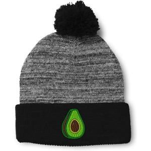 imageSpeedy Pros Pom Pom Beanies for Women Avocado Fruit Style A Embroidery Skull Cap Winter Hats for Men Acrylic 1 SizeHeather Gray Black Design Only
