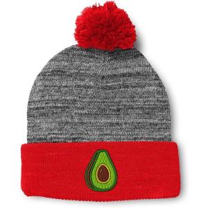 imageSpeedy Pros Pom Pom Beanies for Women Avocado Fruit Style A Embroidery Skull Cap Winter Hats for Men Acrylic 1 SizeHeather Gray Red Design Only