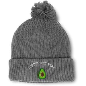 imageSpeedy Pros Pom Pom Beanies for Women Avocado Fruit Style A Embroidery Skull Cap Winter Hats for Men Acrylic 1 SizeLight Grey Personalized Text Here